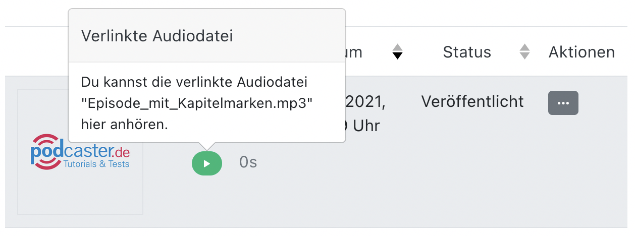 Verlinkte Audiodatei in der Episoden-Übersicht